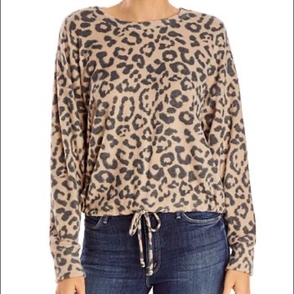 AQUA Hacci Animal Print Drawstring Sweater